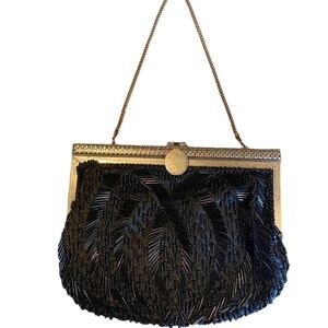 Vintage elegant black beaded hand bag